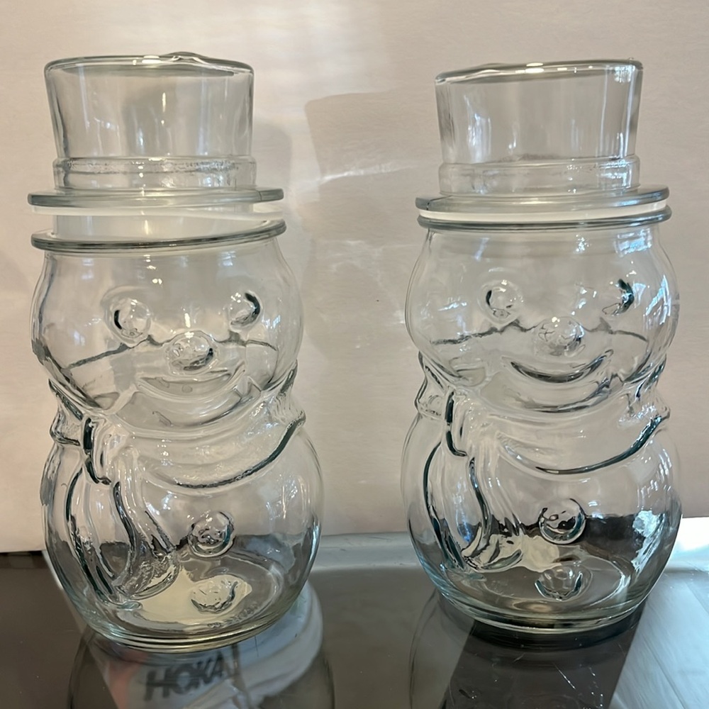 Libbey Snowmen Set of Two (2) Apothecary Canisters Holiday Wintertime Decor VTG - Picture 4 of 7